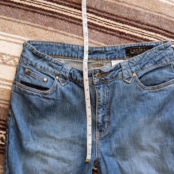 Vintage Lawman Jeans Sz 14/15 Western Bootcut Embroidered Gold Patchwork Arrows - Picture 9 of 12